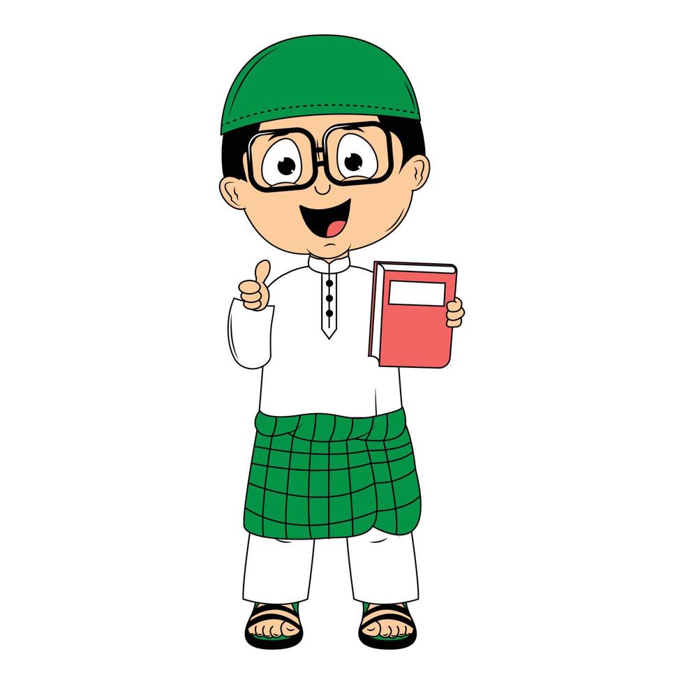 cute moslem boy cartoon illustration vector