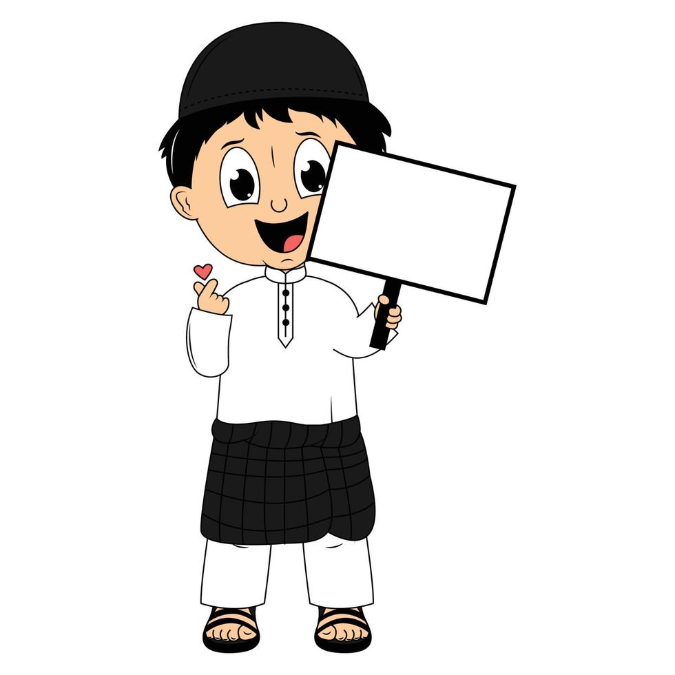 cute moslem boy cartoon illustration vector