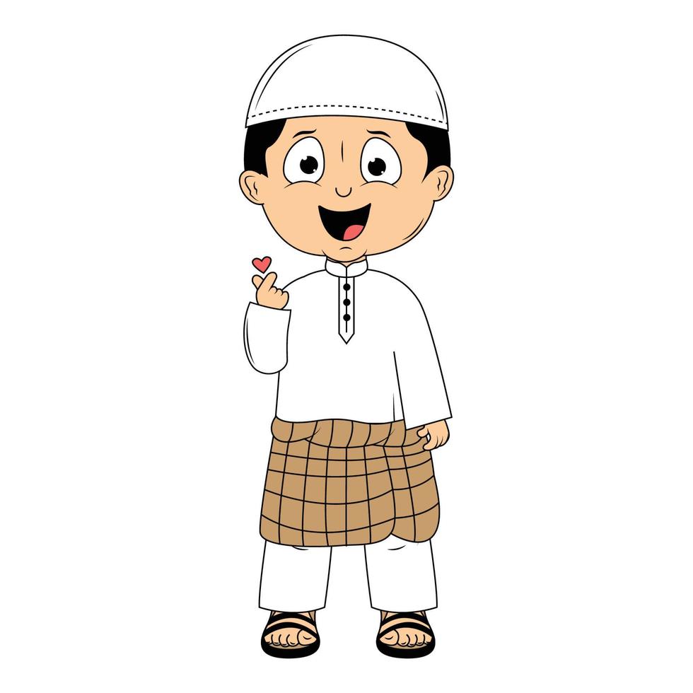 cute moslem boy cartoon illustration vector