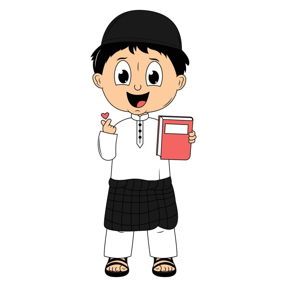cute moslem boy cartoon illustration vector