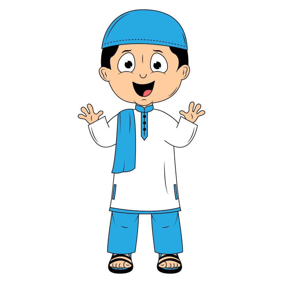 cute moslem boy cartoon illustration vector