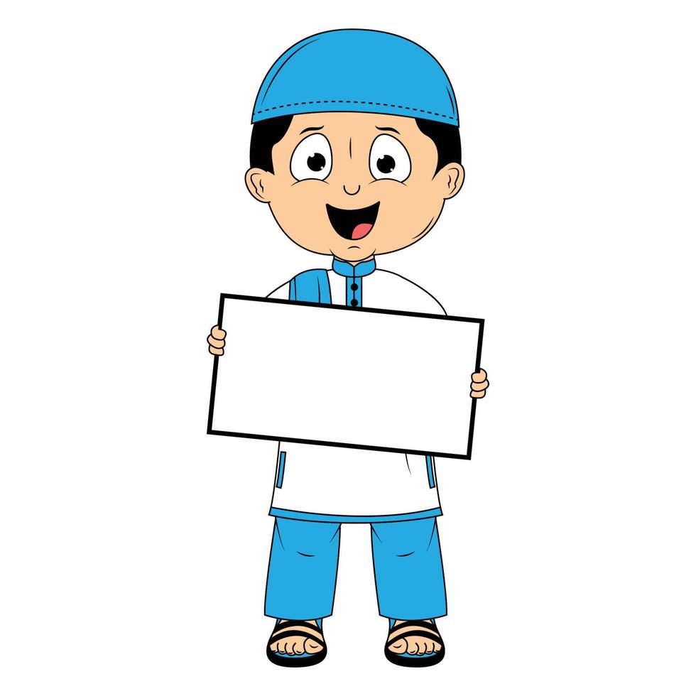 cute moslem boy cartoon illustration vector