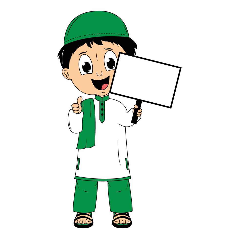 cute moslem boy cartoon illustration vector