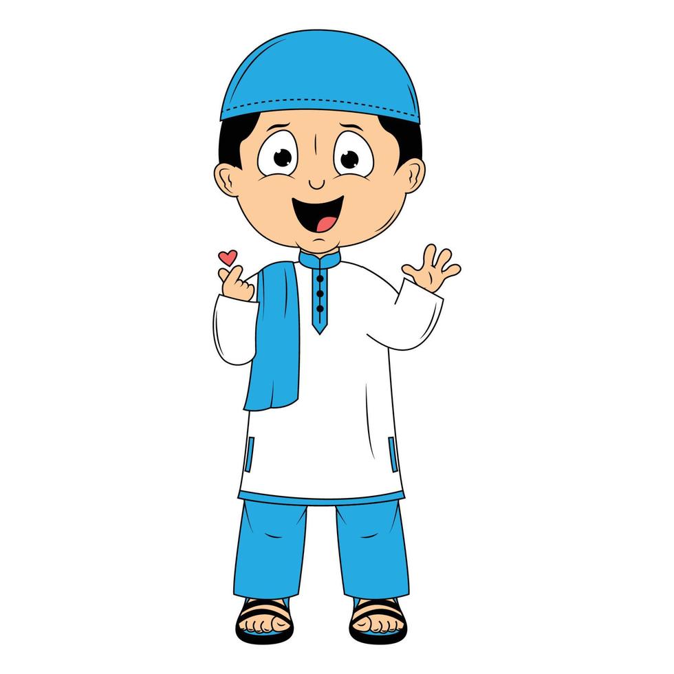 cute moslem boy cartoon illustration vector