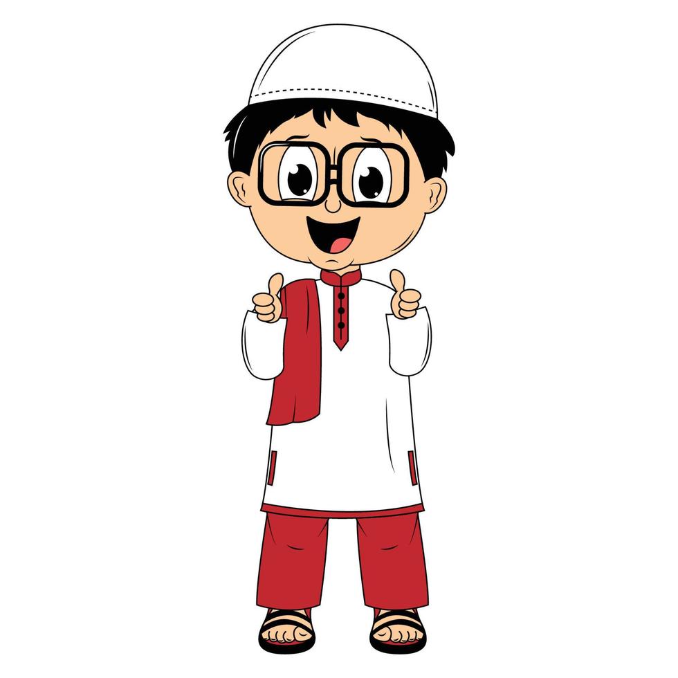 cute moslem boy cartoon illustration vector