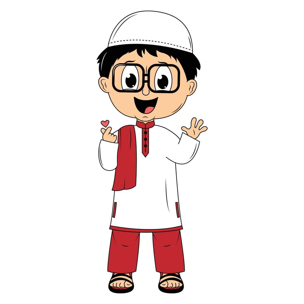 cute moslem boy cartoon illustration vector