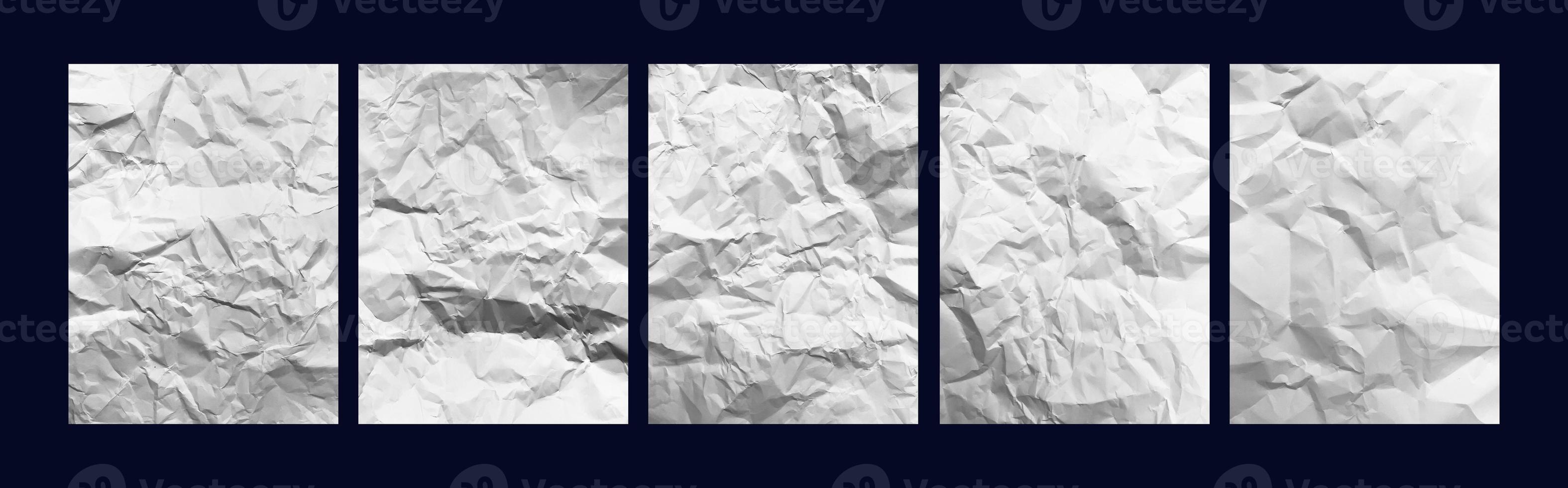Set of blank white crumpled paper for poster texture overlay. wrinkled papers for background for mockup posters, flyer, brochure, and banner design photo