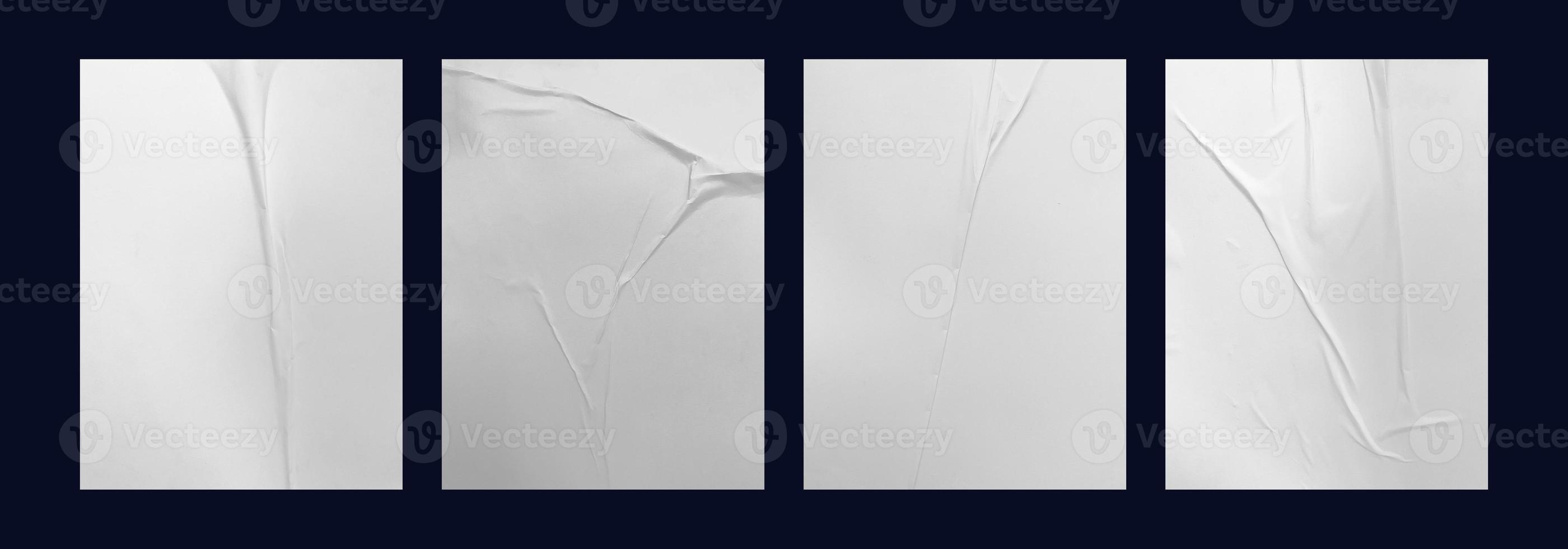 Set of blank white glued paper for poster texture overlay. Crumpled and wrinkled pattern for background  for mockup posters, flyer, brochure, and banner design photo