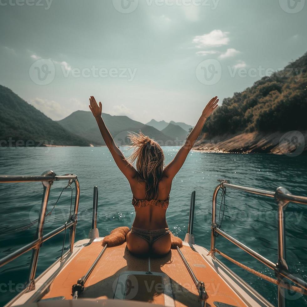 Time for rest at sea. Summer vacation concept. Ready for travel and relaxation. photo