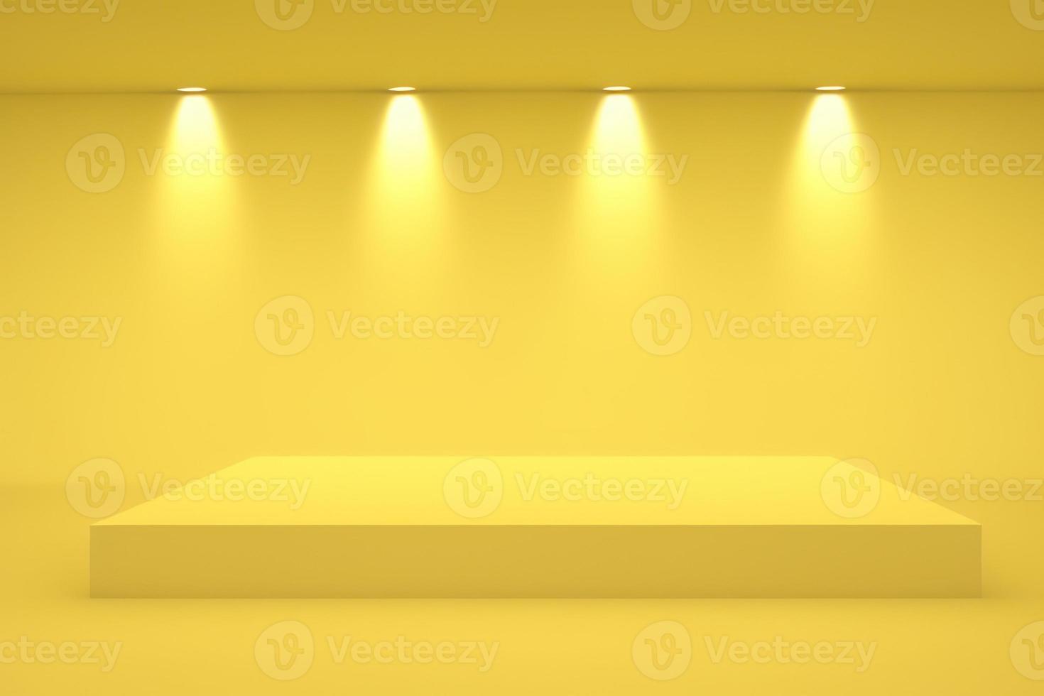 yellow pedestal on light background with spotlight, product podium, stage for display product 3d render photo