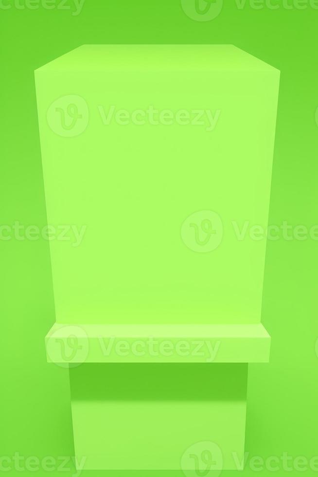 green rectangle podium on green background. pedestal for product display 3d rendered photo