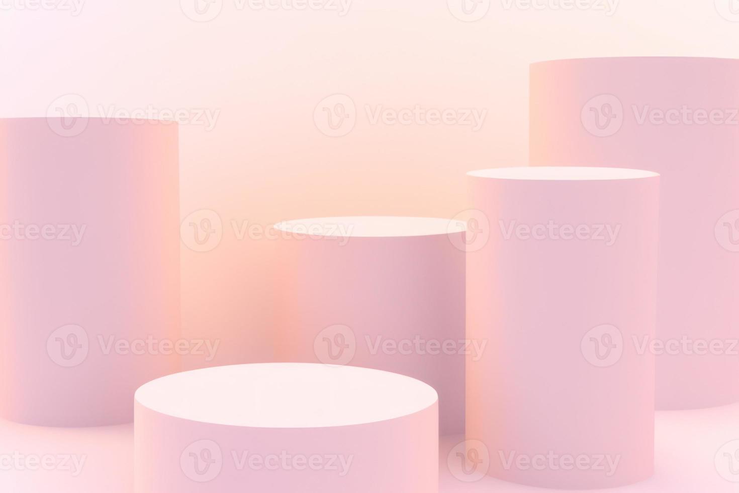 3d render pink podium for multiple products, Abstract pastel geometric shape background. 3D pink podium scene with pedestal. Empty showcase photo