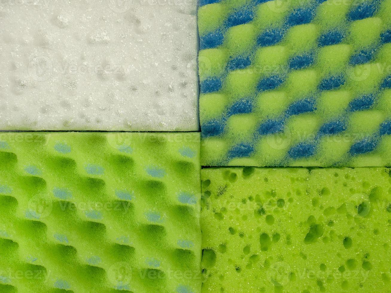 Close-up of the texture of the Dish Washing Sponge. Home cleaning concept. sponge for dishes photo