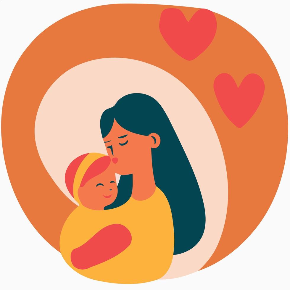 woman holding her baby son vector