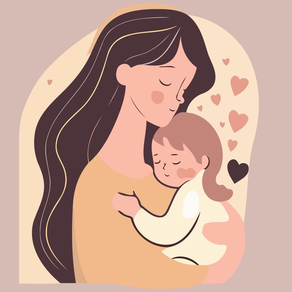 woman holding her baby son vector