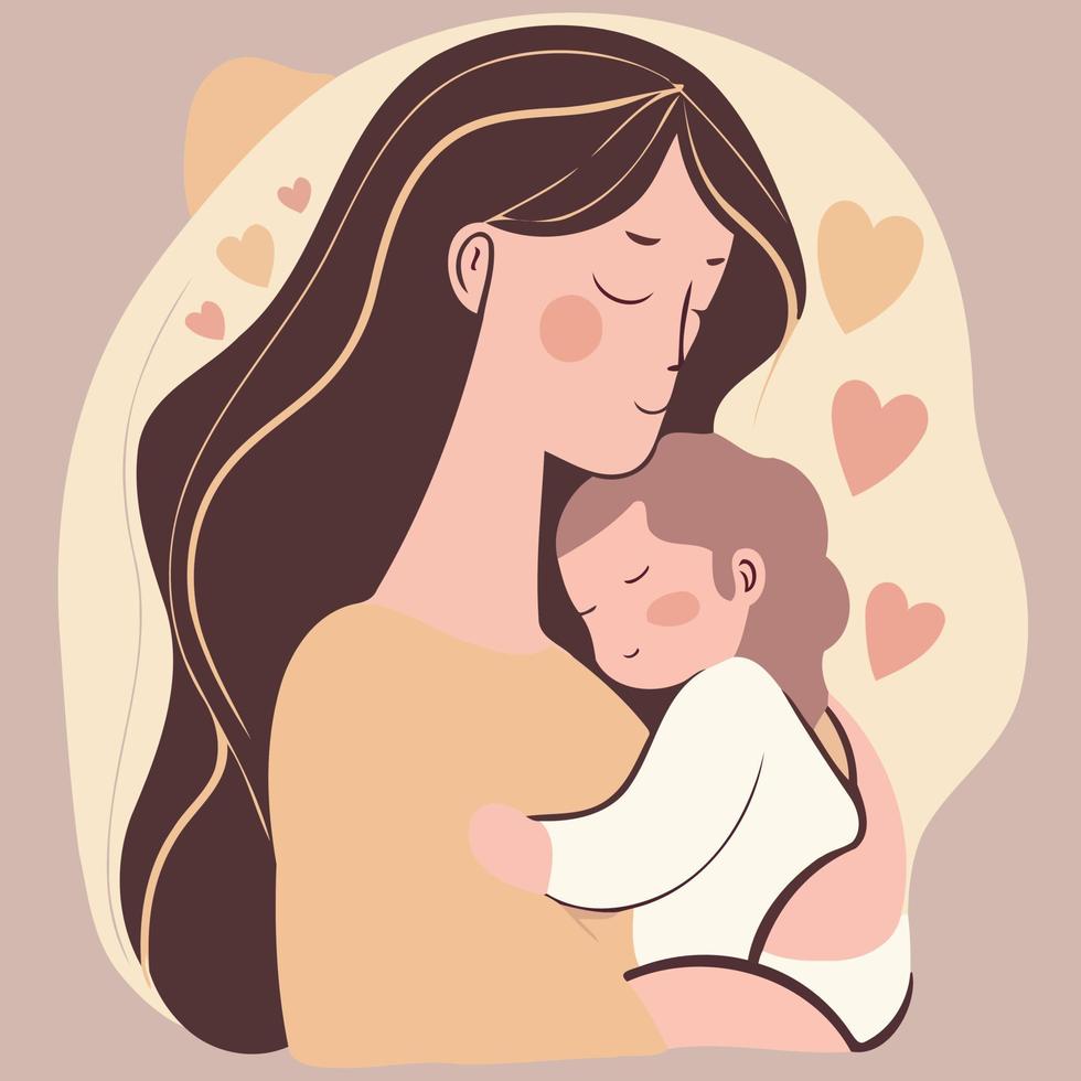 woman holding her baby son vector