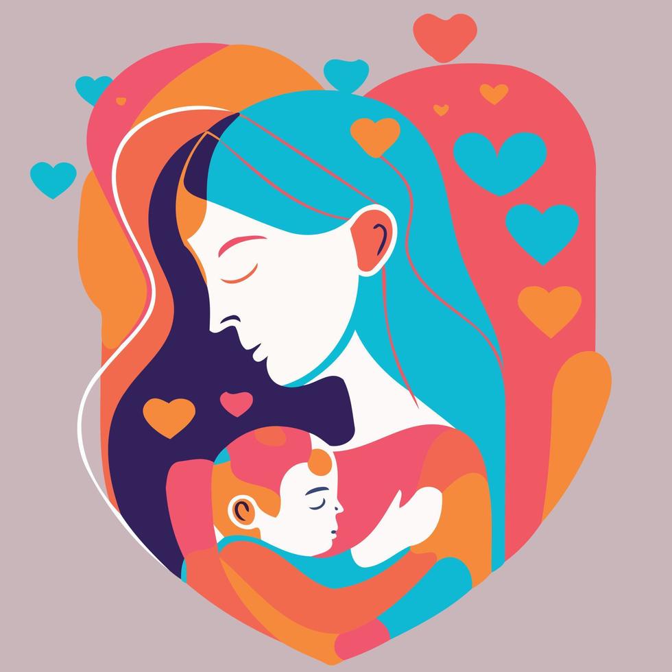 woman holding her baby son vector