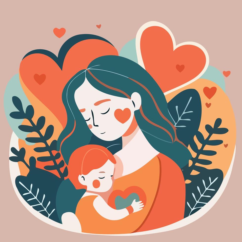 woman holding her baby son vector