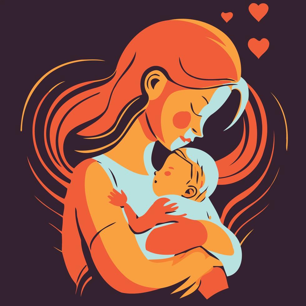 woman holding her baby son vector
