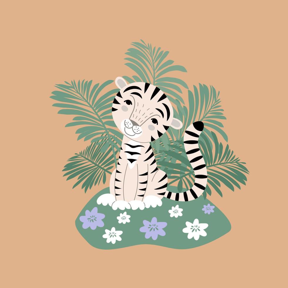 Funny tiger. Symbol of the year according to the Chinese calendar Clipart. Vector illustration in a flat style.
