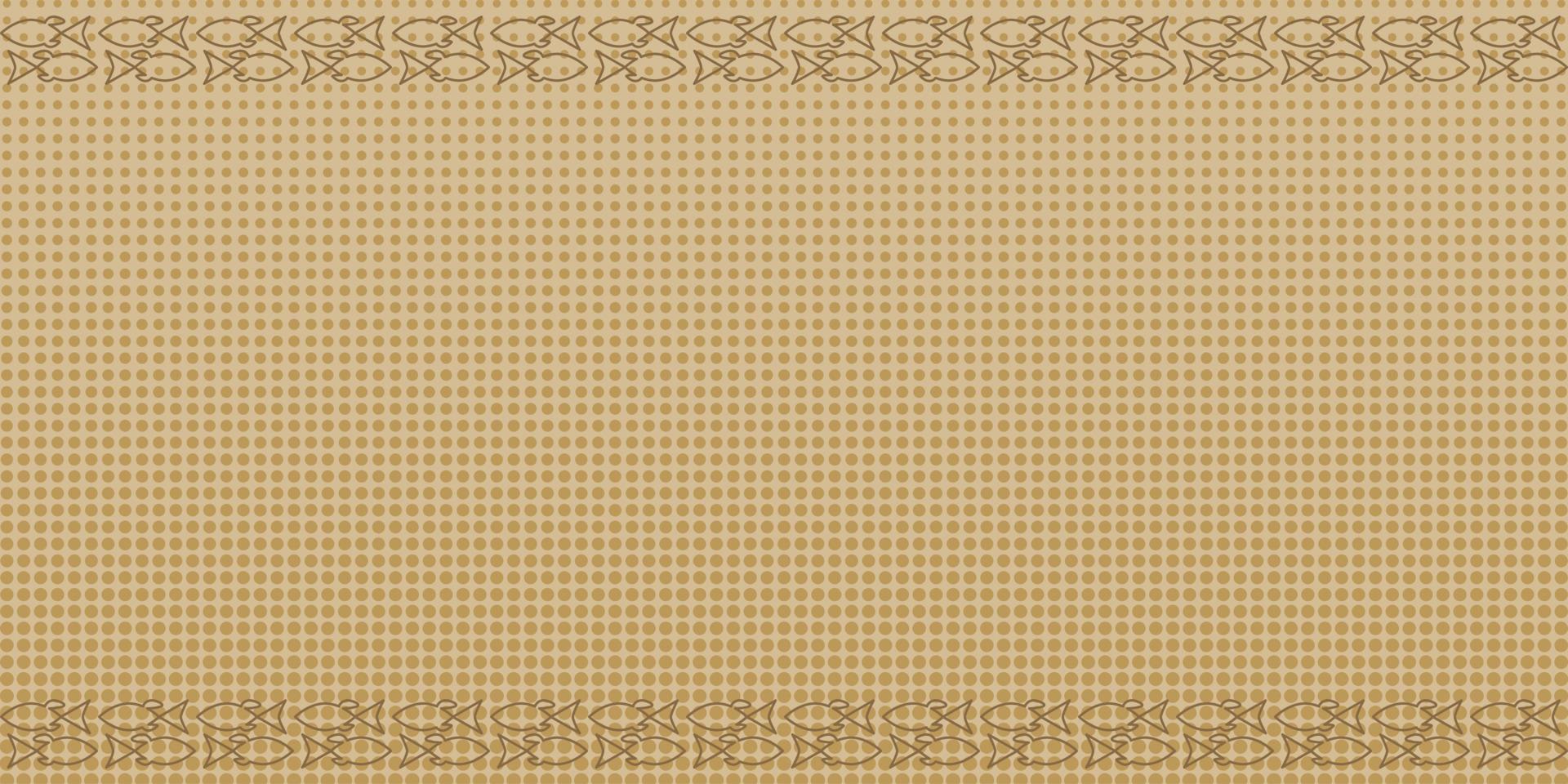 Beige yellow horizontal background with circles decreasing upwards and small fish on top and bottom. Creative spot design of backdrop, web wallpaper, etc. Vector illustration.