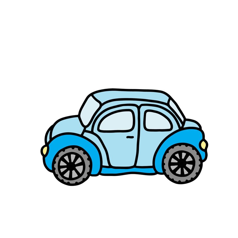 gracioso juguete coche en dibujos animados estilo en un blanco antecedentes. brillante juguete para niños. colorante libro para niños. vector ilustración