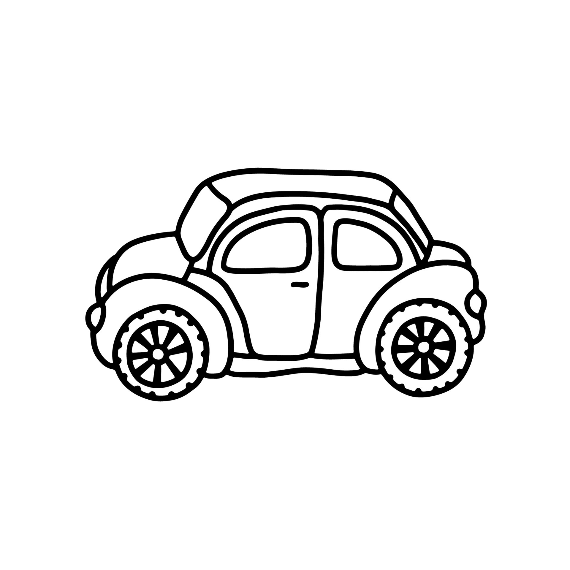 Funny toy car in black outline style on a white background. Coloring