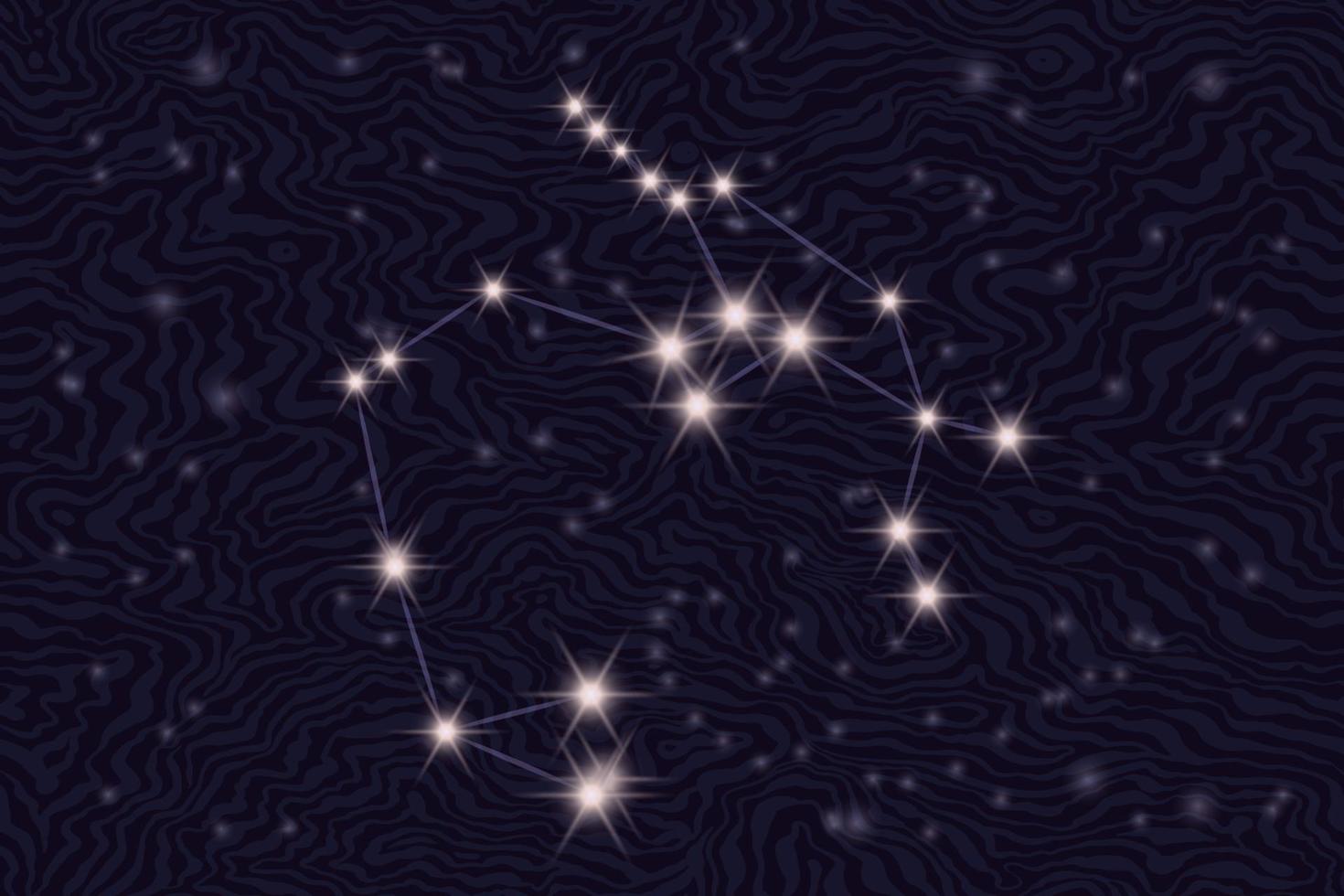 Zodiac constellation of Sagittarius on the background of the starry sky. Constellation on a textured background of a starry night. Astrological zodiac on the background of space. Popular astronomy. vector