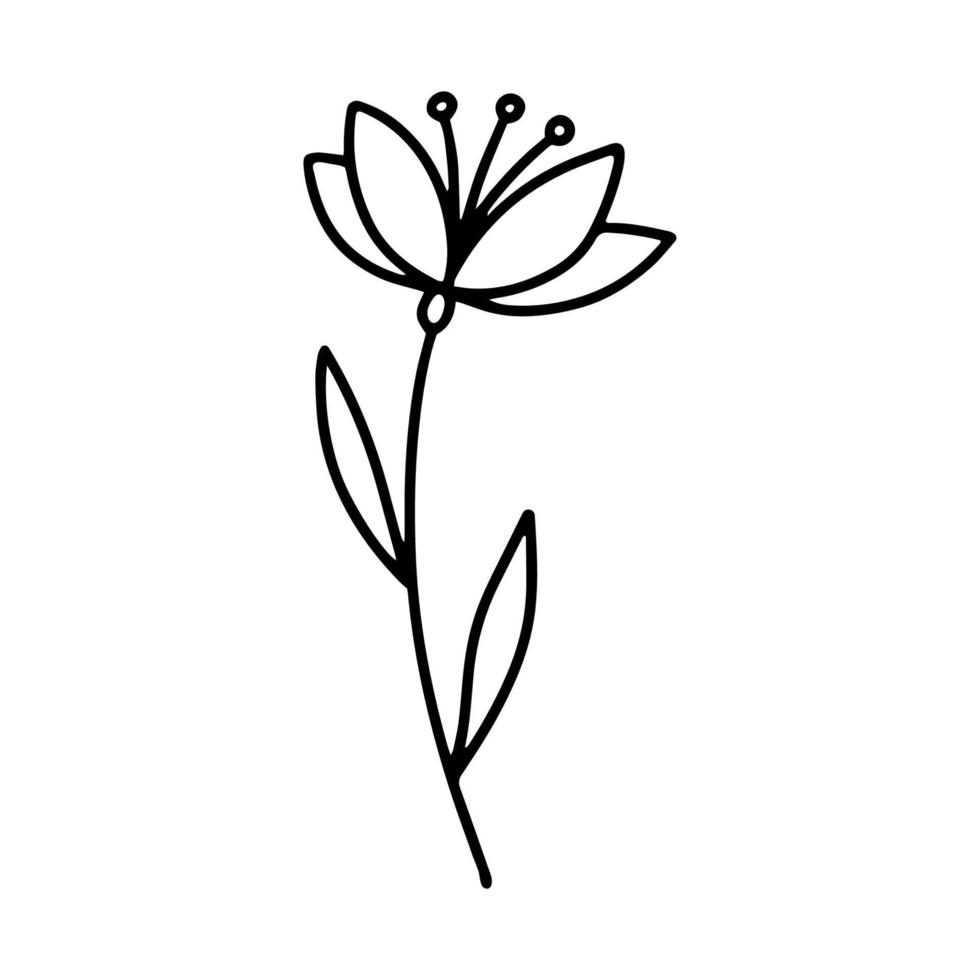 Cute flower in doodle style. Congratulations on the day of engagement or Valentine's Day. Cartoon sketch. An element for greeting cards, posters, stickers and seasonal design. vector