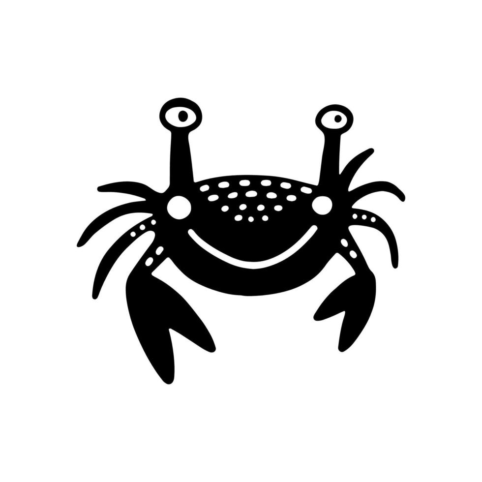 Funny crab in Scandinavian style. Creative cancer for fabric, poster, postcard, wallpaper, children's clothing. Vector monochrome doodle illustration. Coloring book.