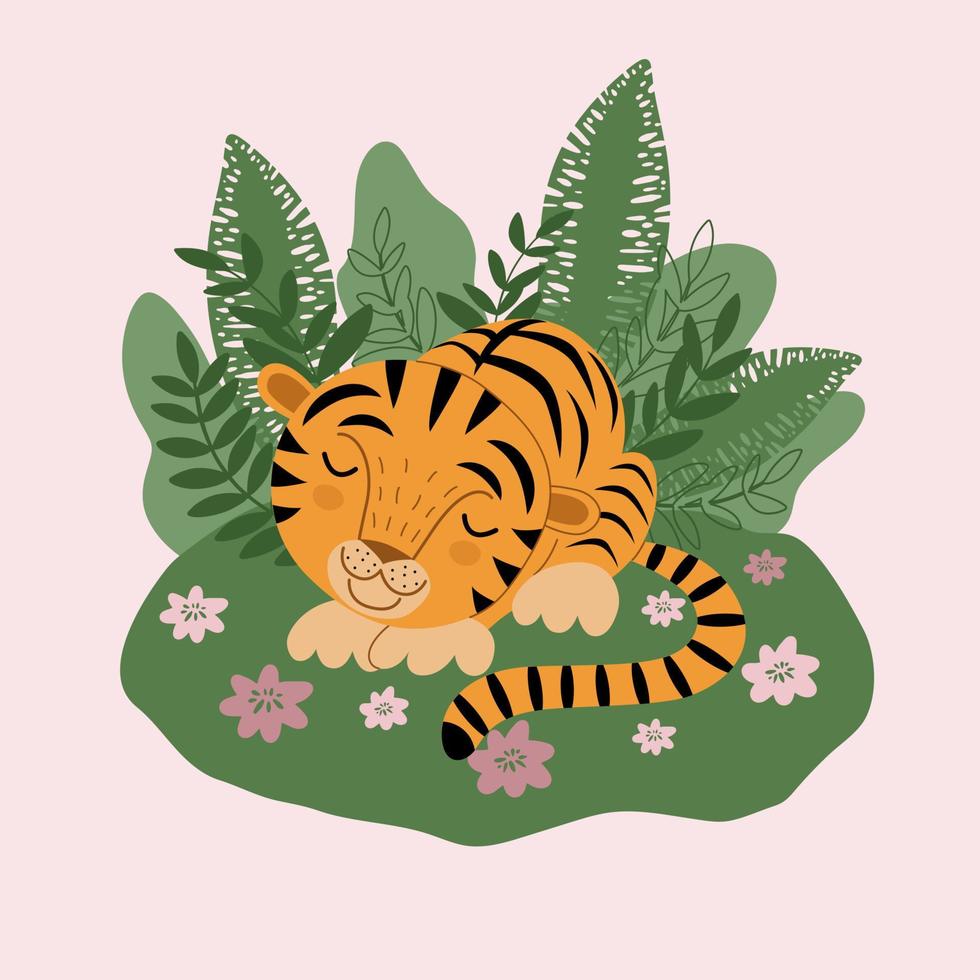 Funny tiger. Symbol of the year according to the Chinese calendar Clipart. Vector illustration in a flat style.
