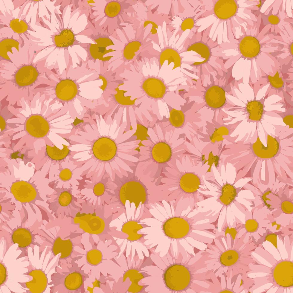 Seamless pattern with pink chamomile flowers. Vector illustration in watercolor style with daisies. For wrapping paper, wallpaper, fabric. decorating gifts, backgrounds, wrapping paper, etc.