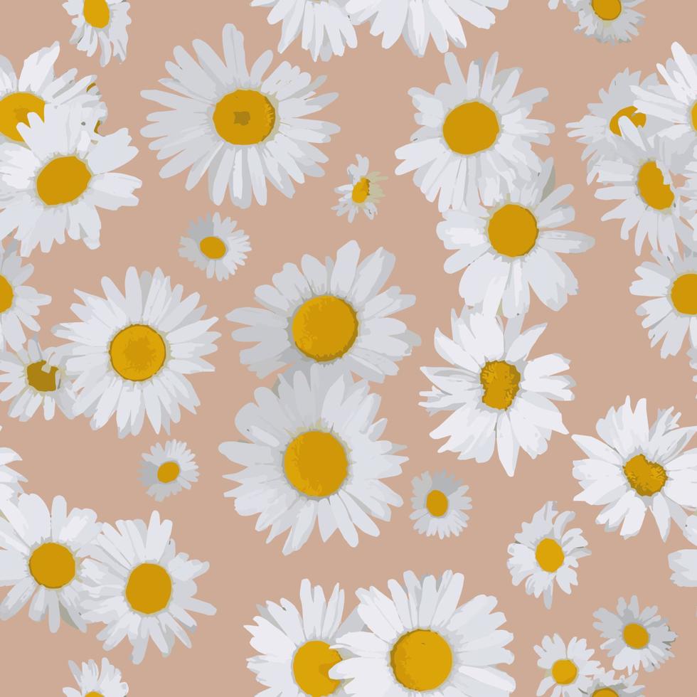 Seamless pattern with chamomile flowers on a pink background. Vector illustration in the watercolor style. For wrapping paper, wallpaper, fabric. decoration of gifts, wrapping paper, etc.