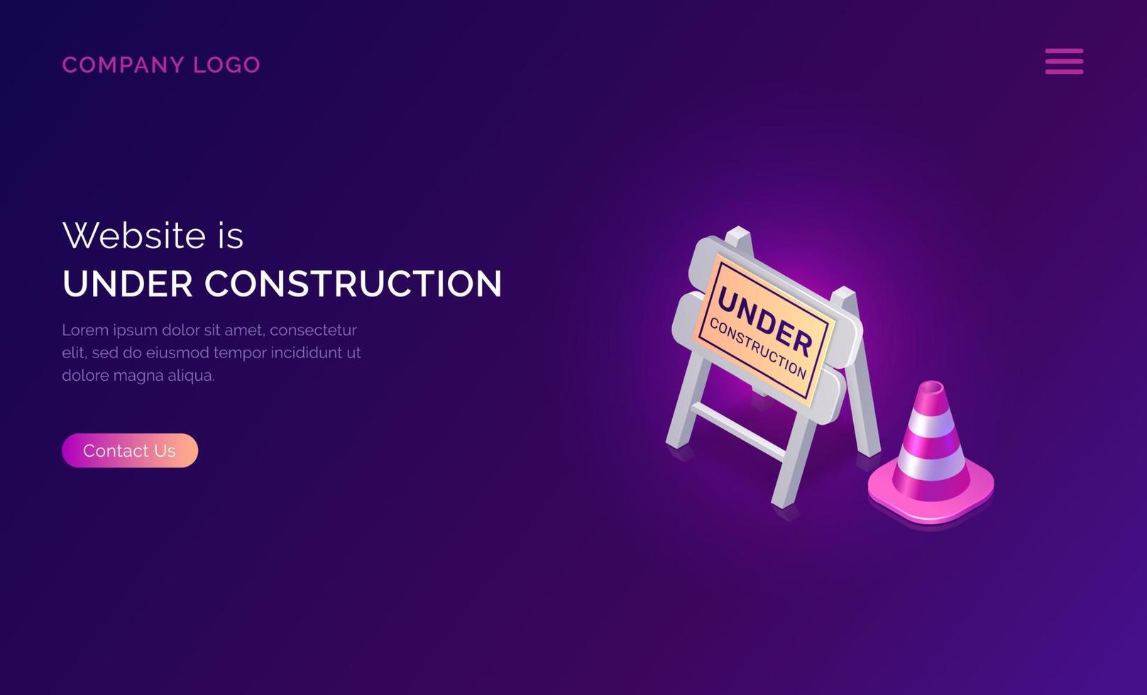 Website under construction, maintenance work error vector