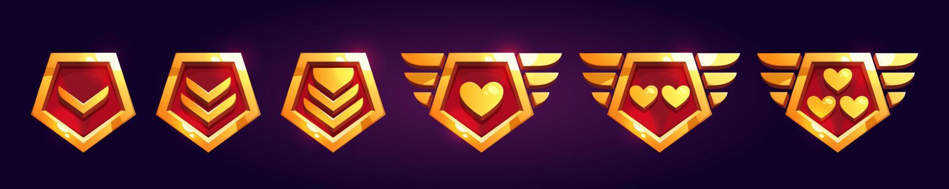 conjunto de juego rango insignias con corazones vector