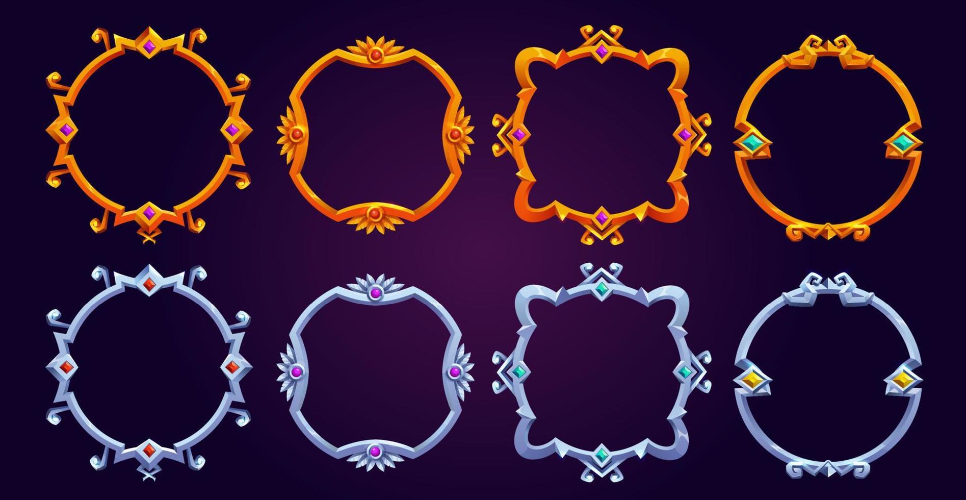 Set of fantasy round game frames vector