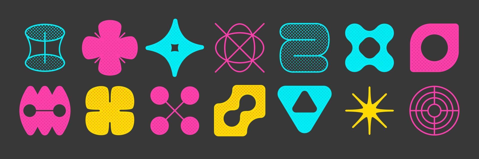 Set of colorful brutalism shapes isolated on black vector