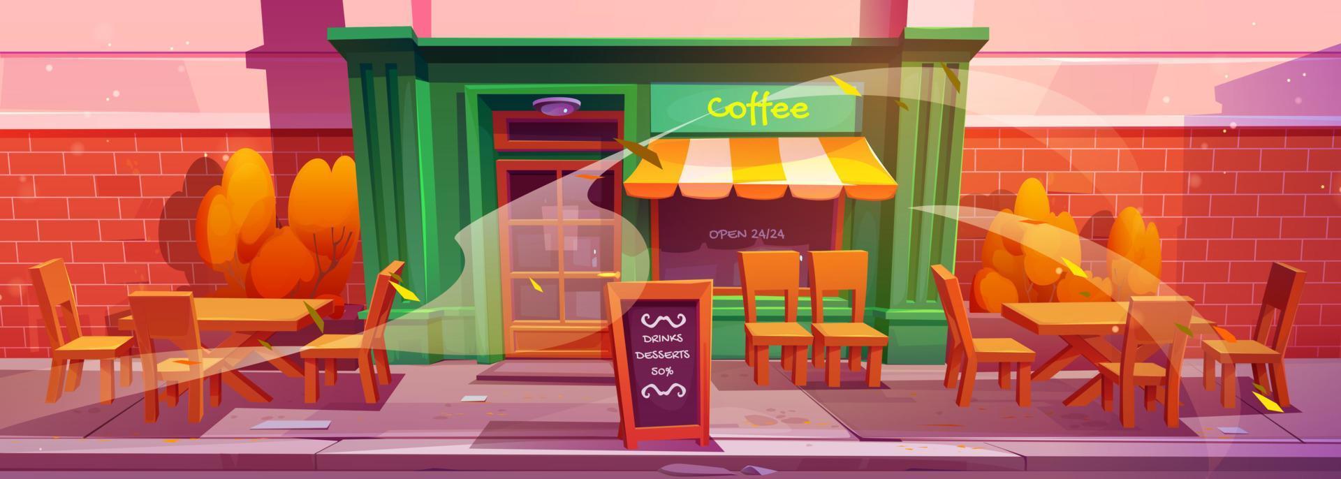 Coffee shop exterior in autumn vector