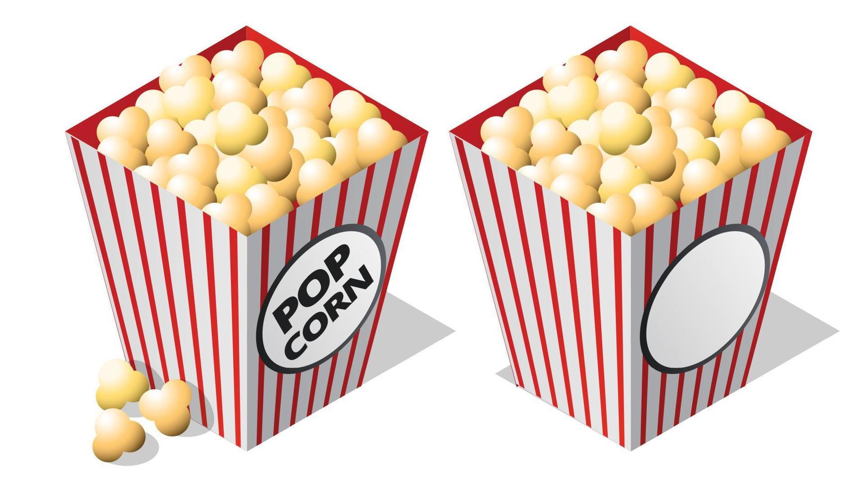 Cinema isometric icon, striped popcorn bucket vector