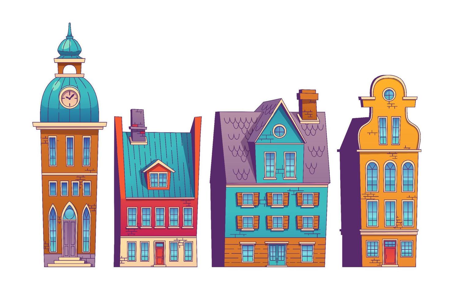 Old european buildings, city houses and church vector