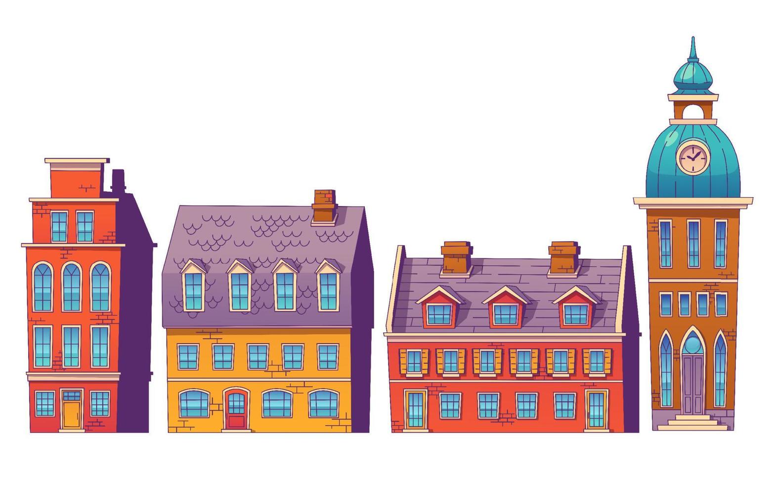 Cartoon set of Scandinavian buildings on white vector