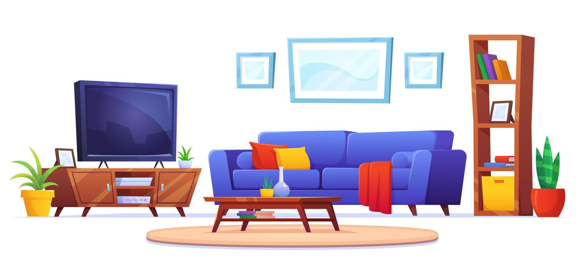 Living room interior with furniture and tv vector