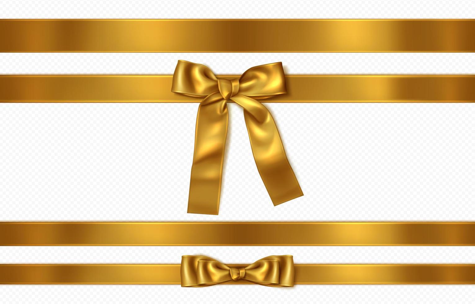 Realistic set of golden ribbon with knot and bow vector
