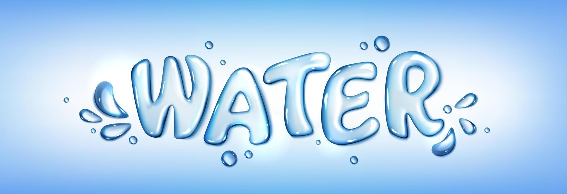 Realistic water text with splash. 3d bubble font vector