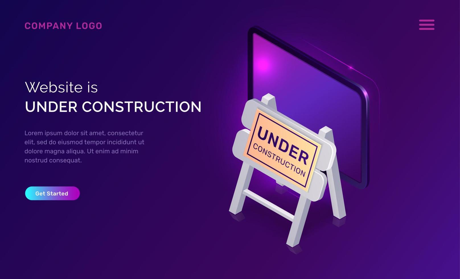 Website under construction, maintenance work error vector