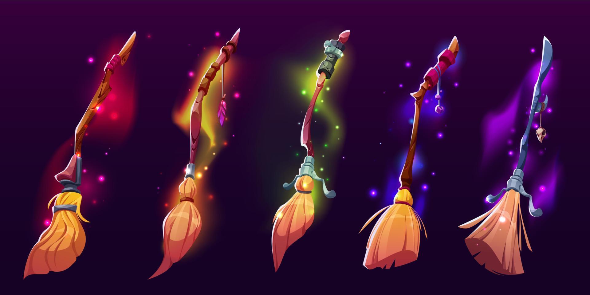 Witch brooms, magic broomsticks vector