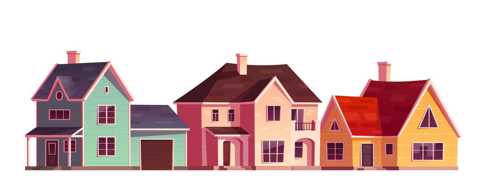 Cartoon set of houses with garages on white vector