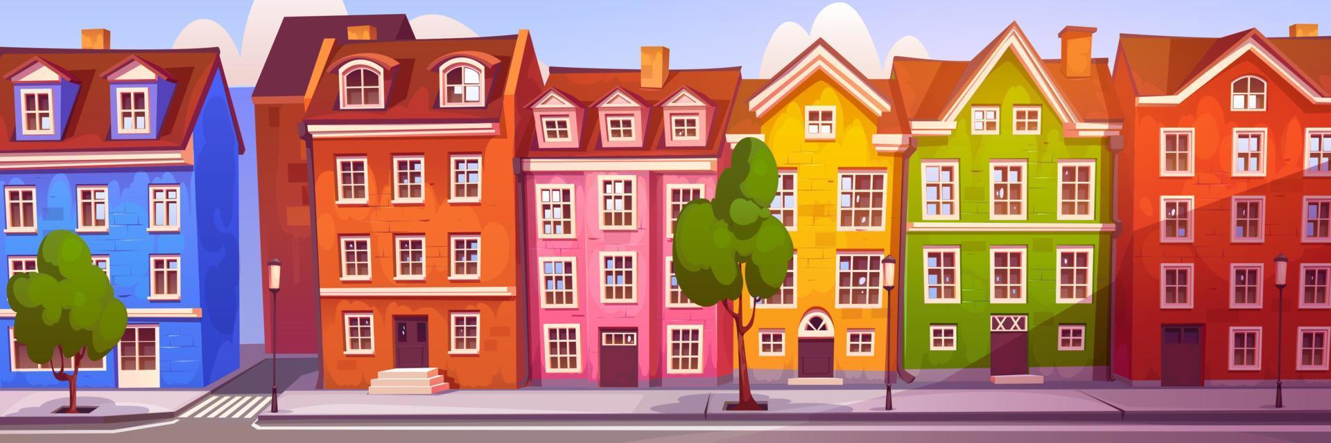 dibujos animados escandinavo calle con edificio y la carretera vector