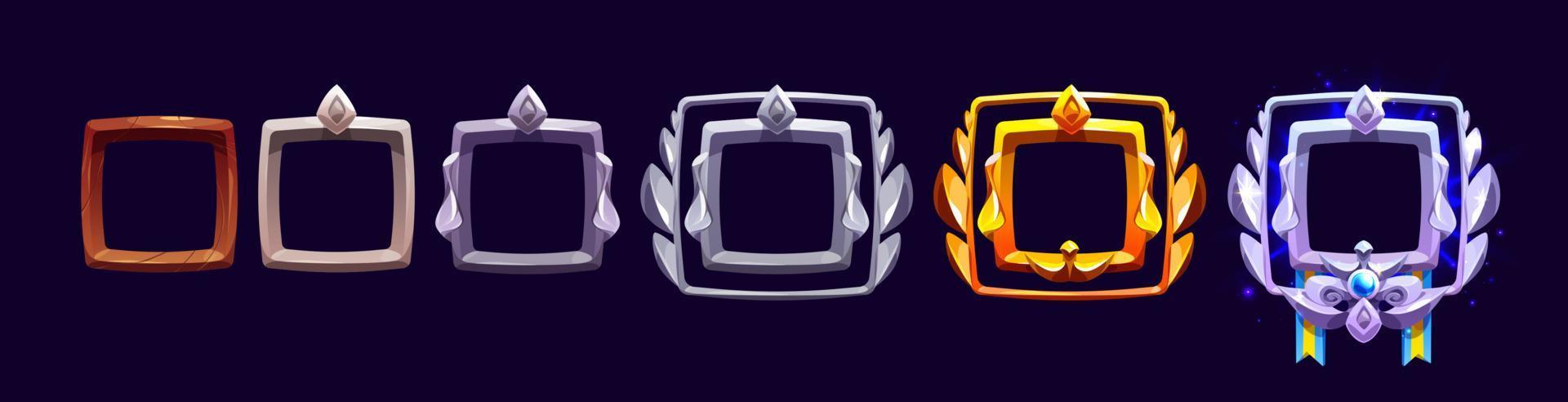 Cartoon set of square game rang badges vector