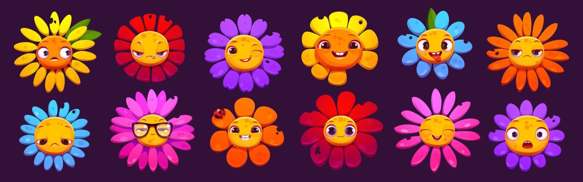 Colorful set of cartoon flower characters vector